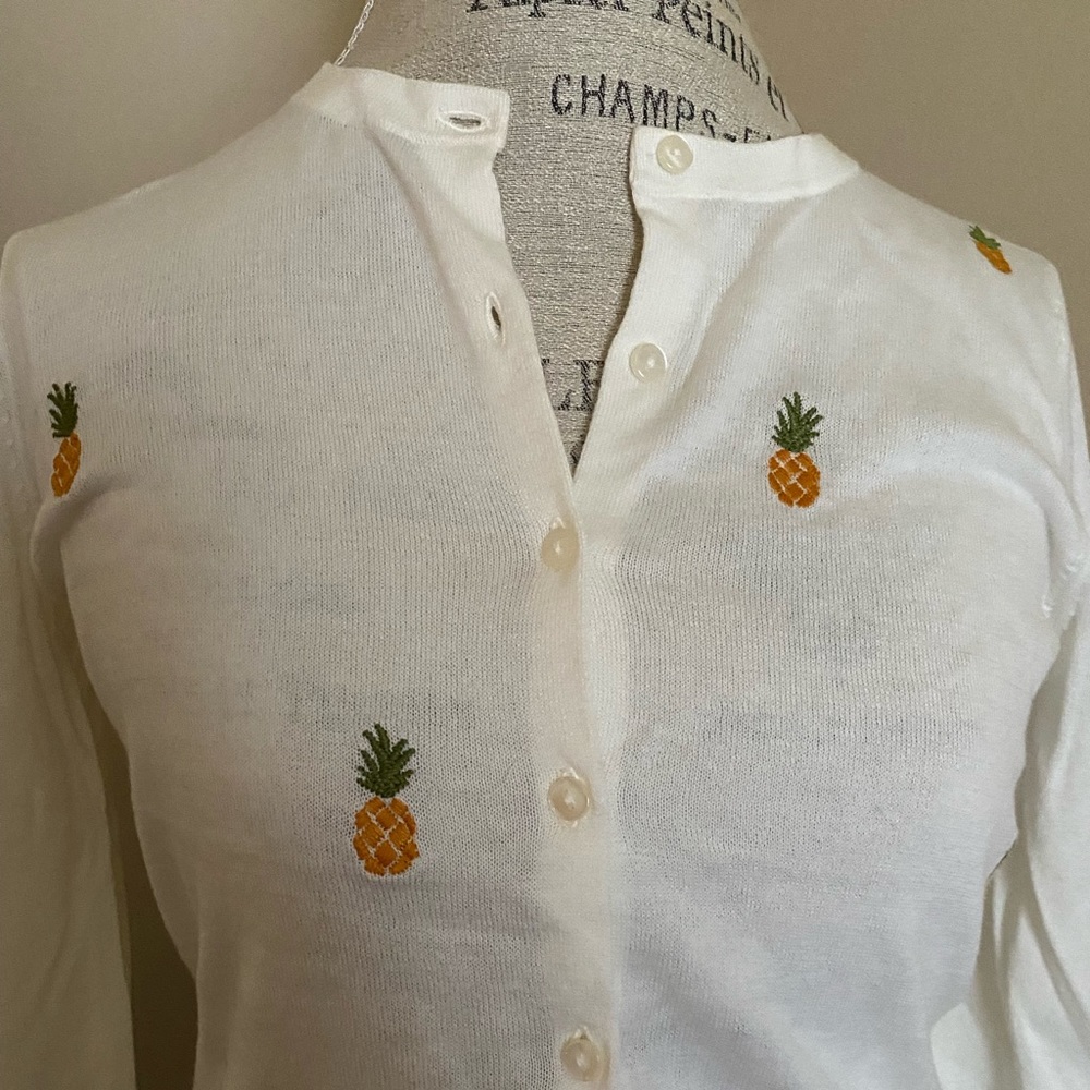 Loft sweater - Off white with green & yellow gold pineapples. Size XS Never worn
